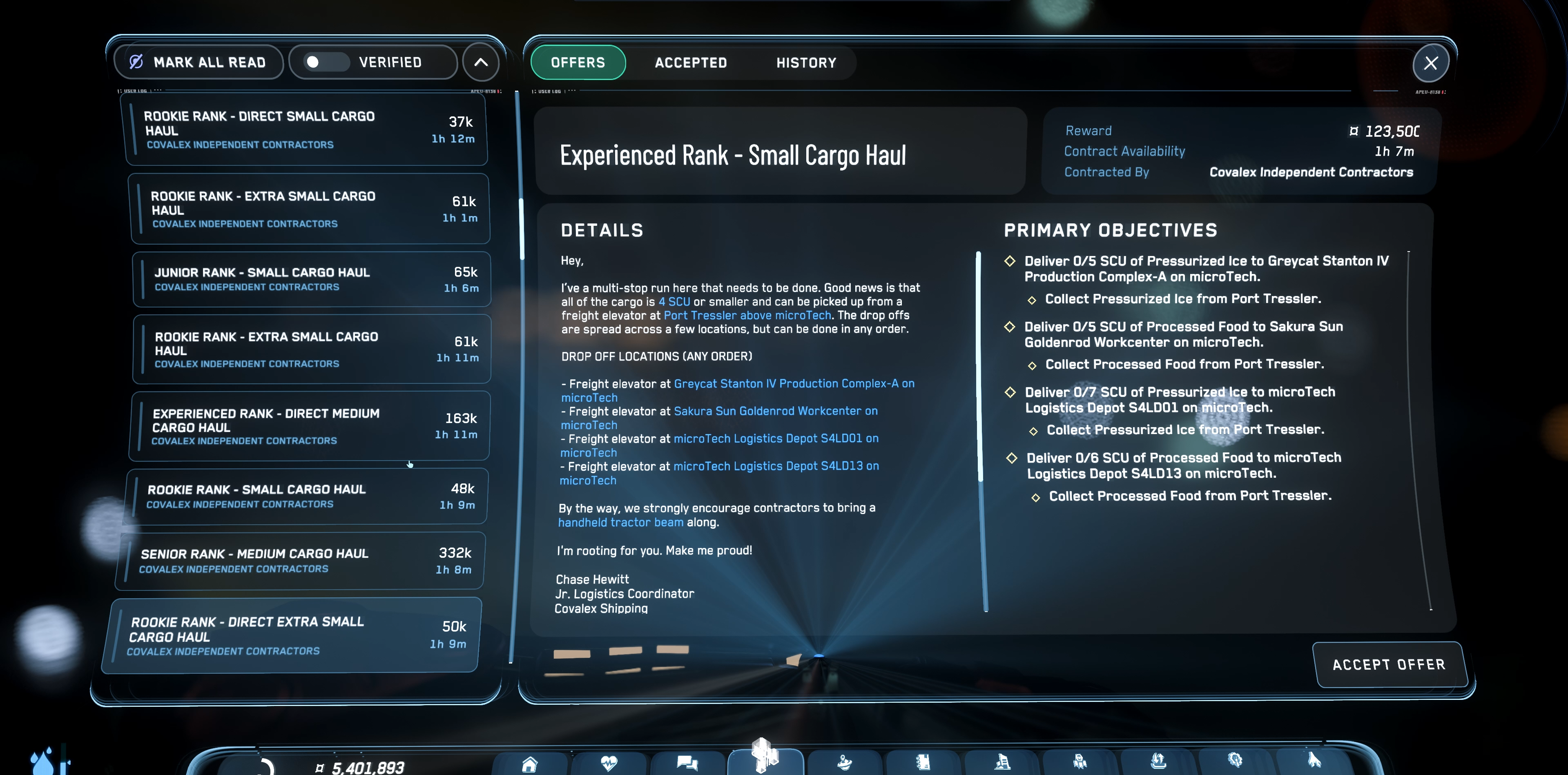 A multi-stop cargo contract on the MobiGlas